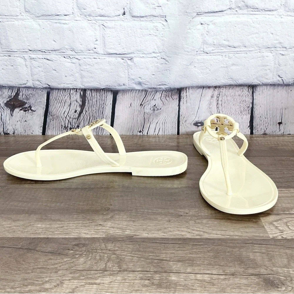 Tory Burch Mini Miller Jelly Flat Thong Ivory Size 8M